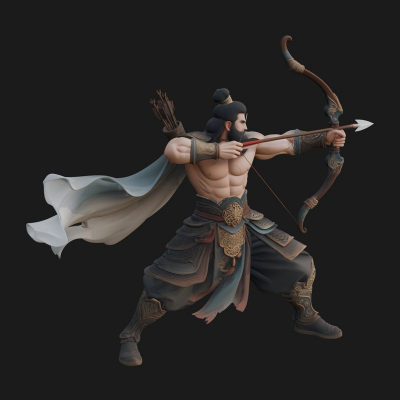 Asian Armored Archer Statue Design 4 3D Print Model