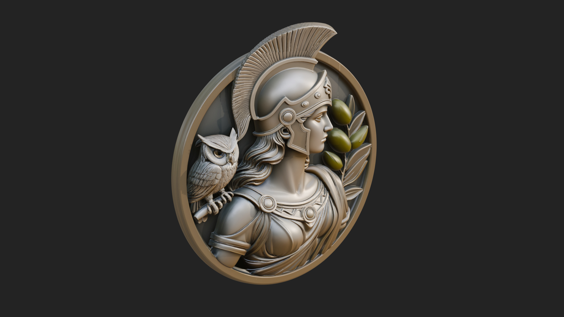 Athena with Owl Oval Plaque Design 1 3D Print Model 3D Model