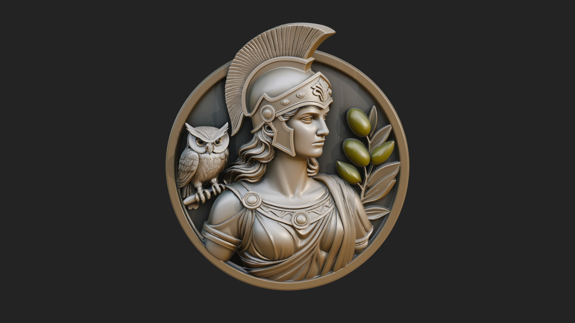 Athena with Owl Oval Plaque Design 1 3D Print Model 3D Model