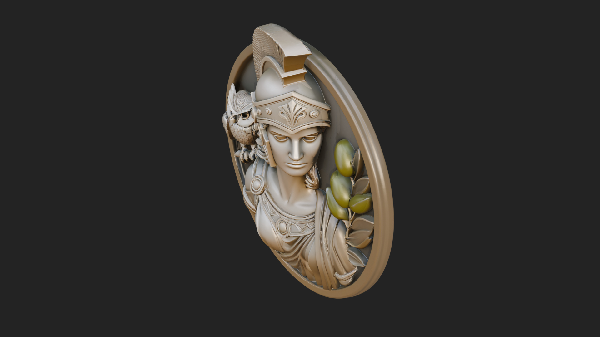 Athena with Owl Oval Plaque Design 1 3D Print Model 3D Model