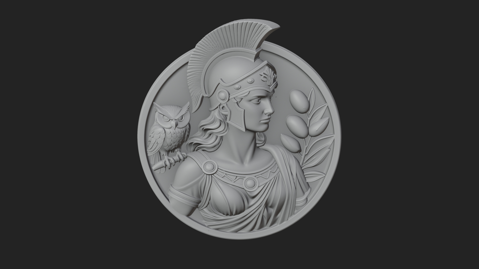 Athena with Owl Oval Plaque Design 1 3D Print Model 3D Model