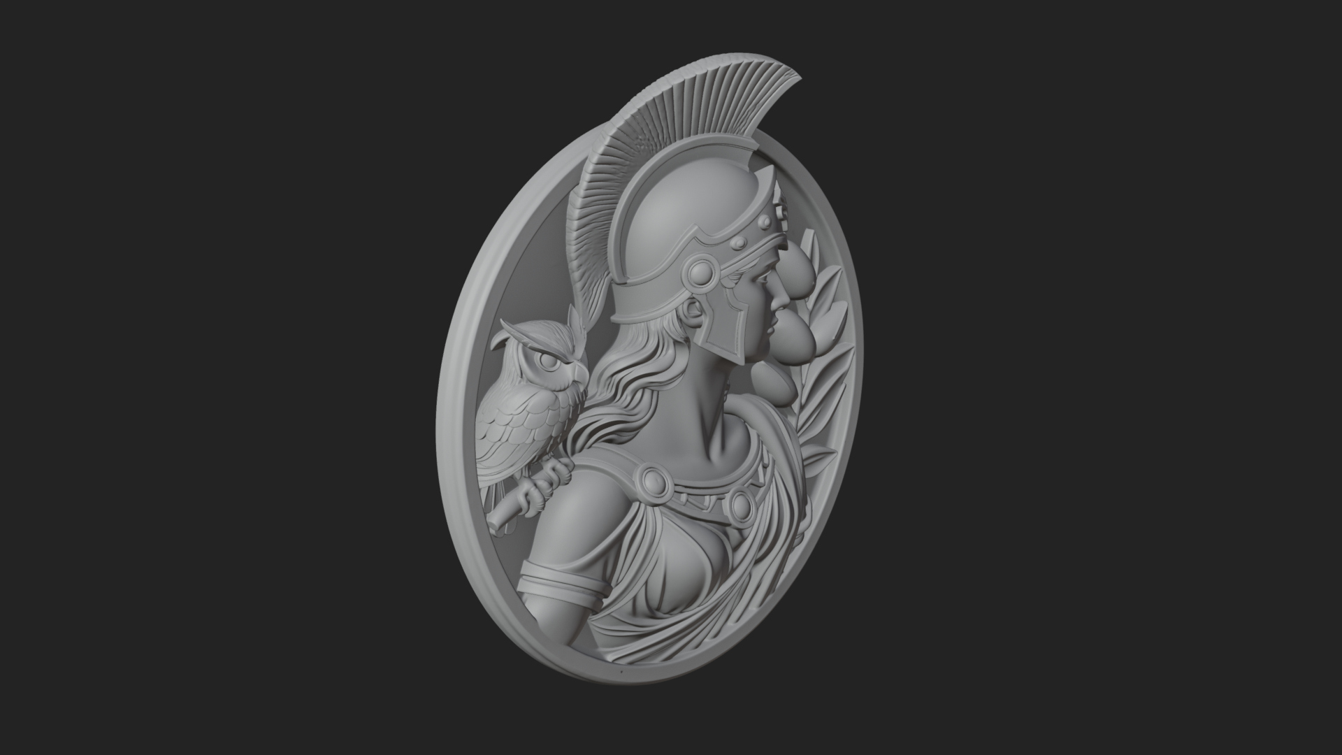 Athena with Owl Oval Plaque Design 1 3D Print Model 3D Model
