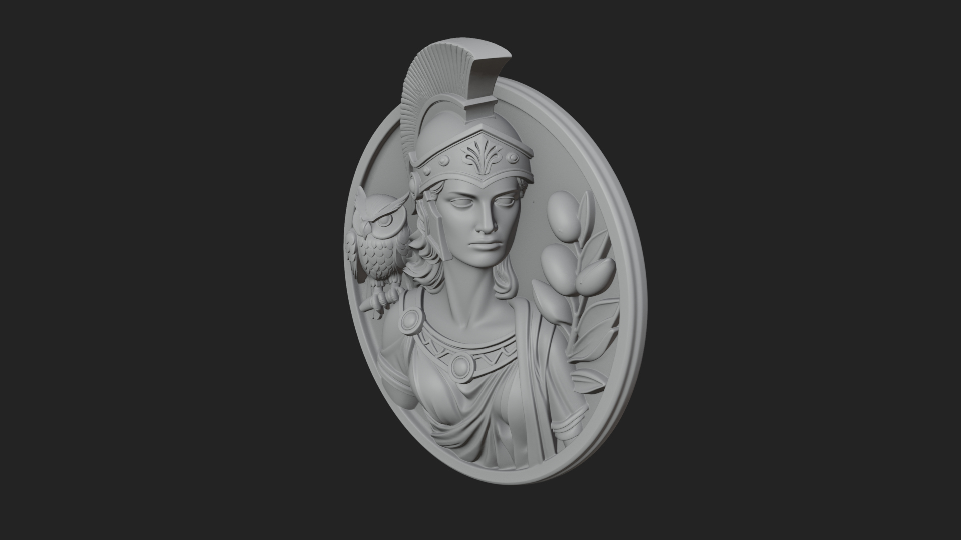Athena with Owl Oval Plaque Design 1 3D Print Model 3D Model