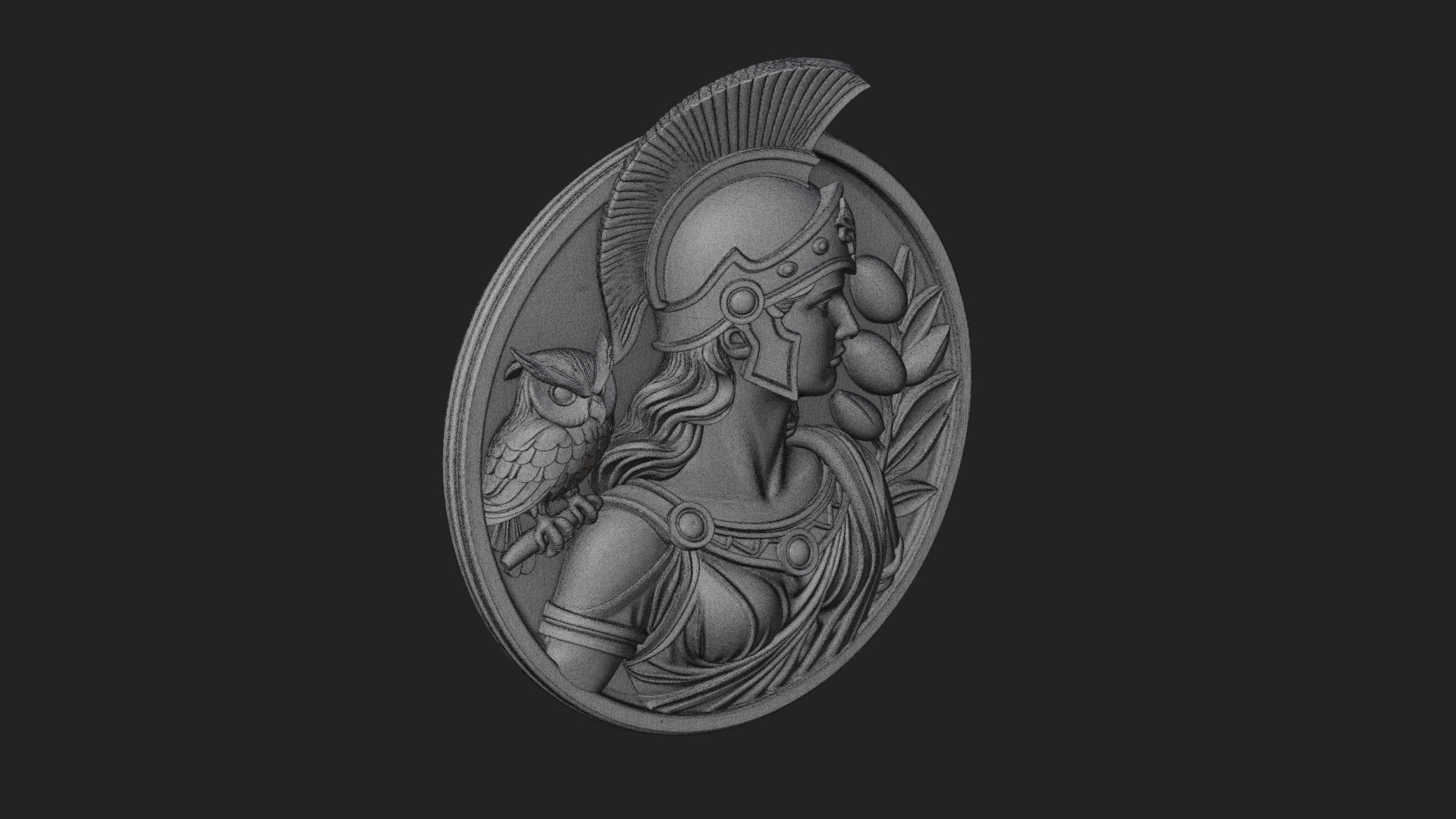 Athena with Owl Oval Plaque Design 1 3D Print Model 3D Model