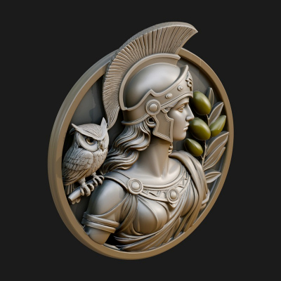 Athena with Owl Oval Plaque Design 1 3D Print Model