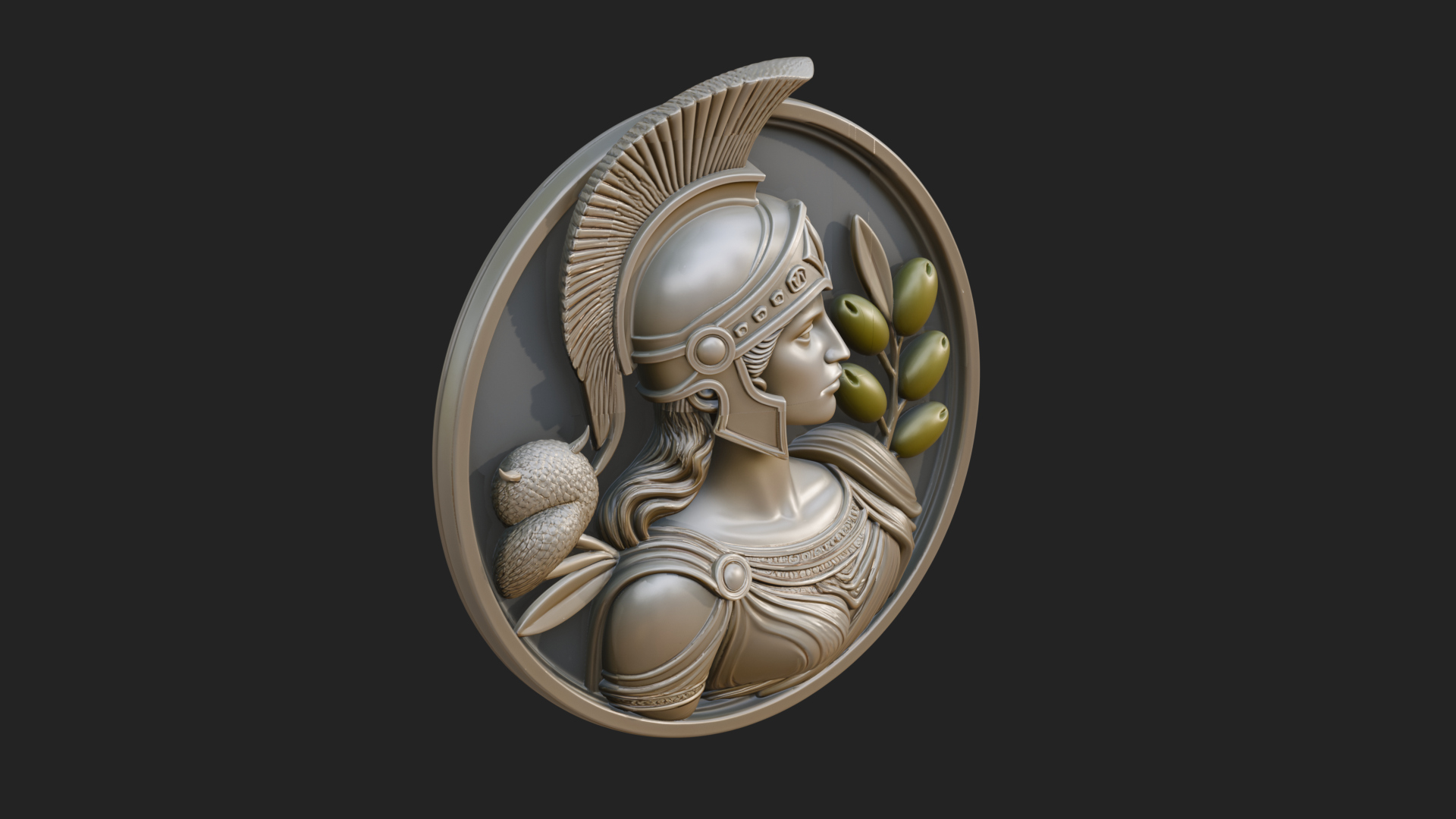 Athena with Owl Oval Plaque Design 2 3D Print Model 3D Model