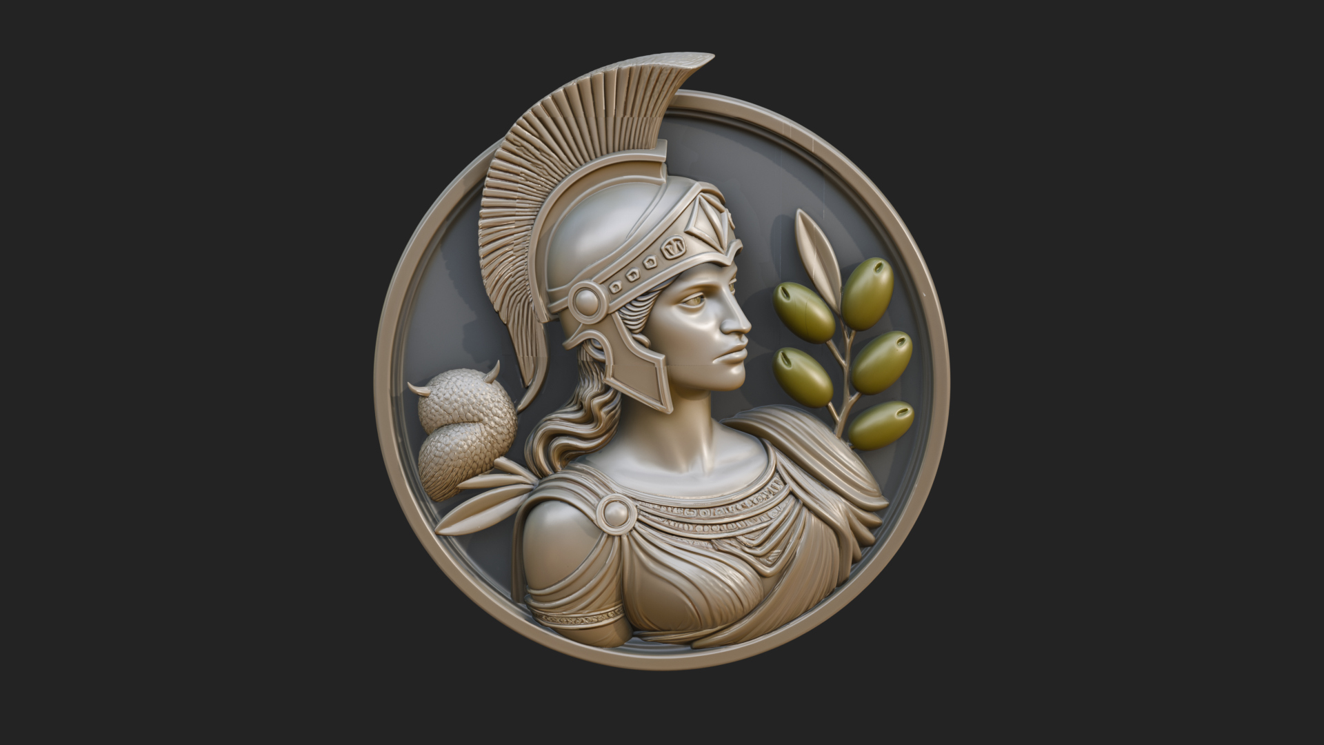 Athena with Owl Oval Plaque Design 2 3D Print Model 3D Model