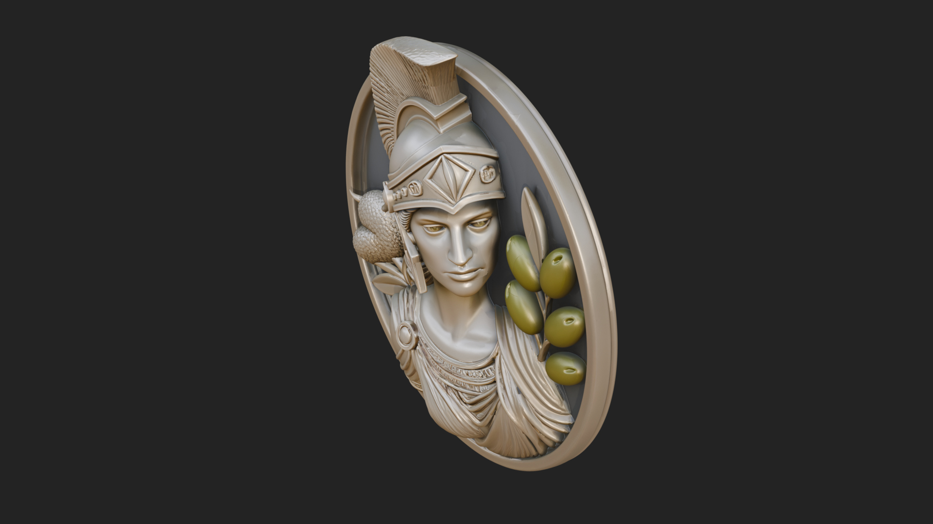 Athena with Owl Oval Plaque Design 2 3D Print Model 3D Model