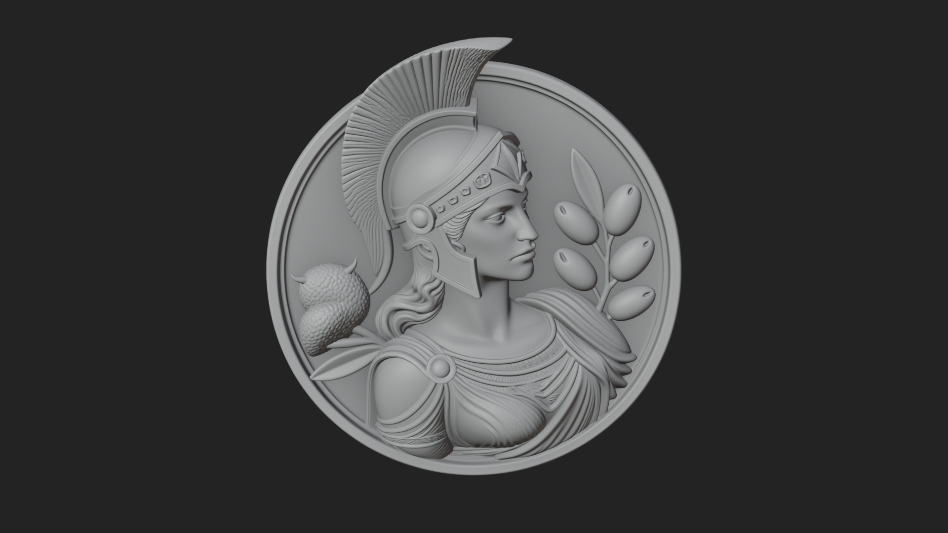 Athena with Owl Oval Plaque Design 2 3D Print Model 3D Model