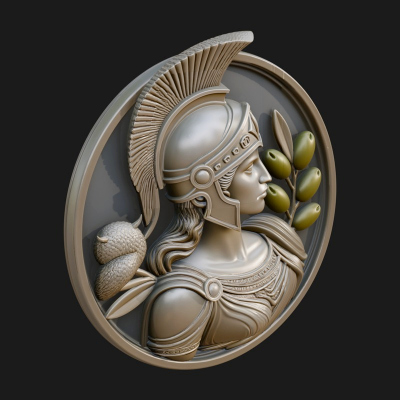 Athena with Owl Oval Plaque Design 2 3D Print Model