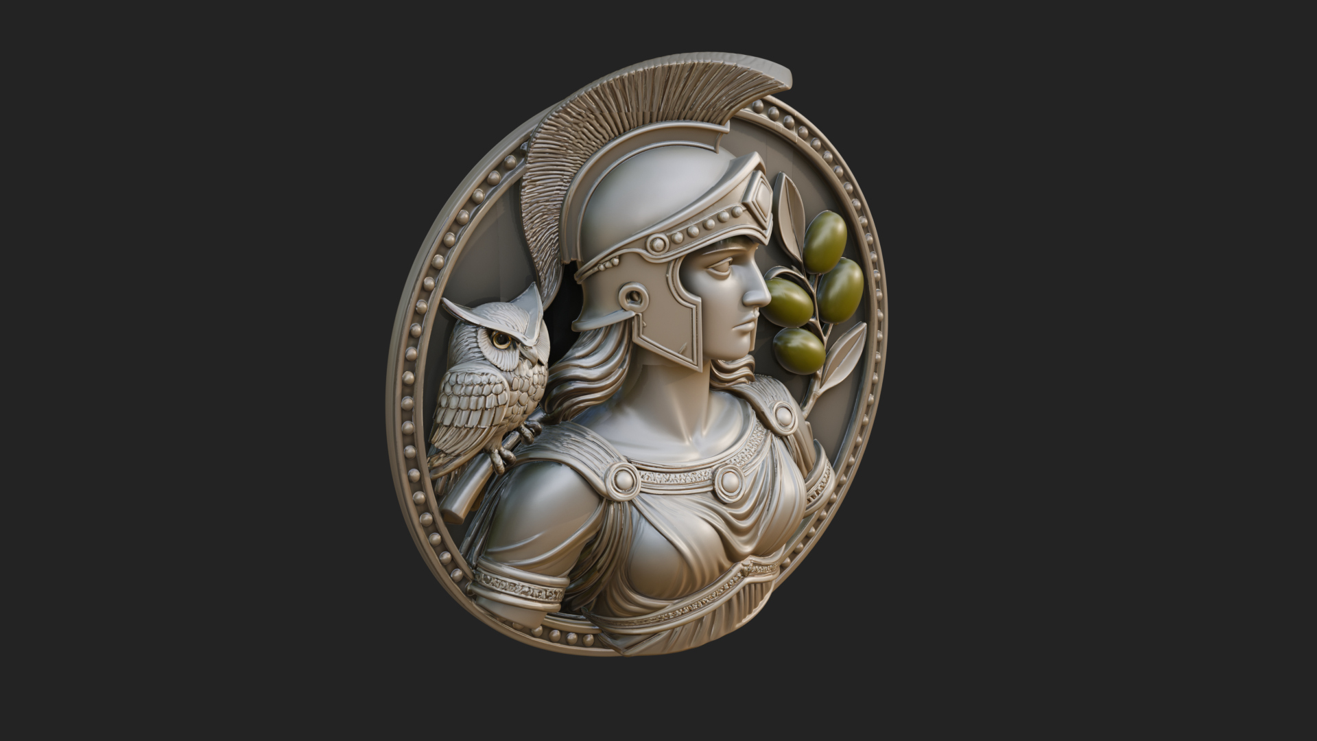 Athena with Owl Oval Plaque Design 3 3D Print Model 3D Model