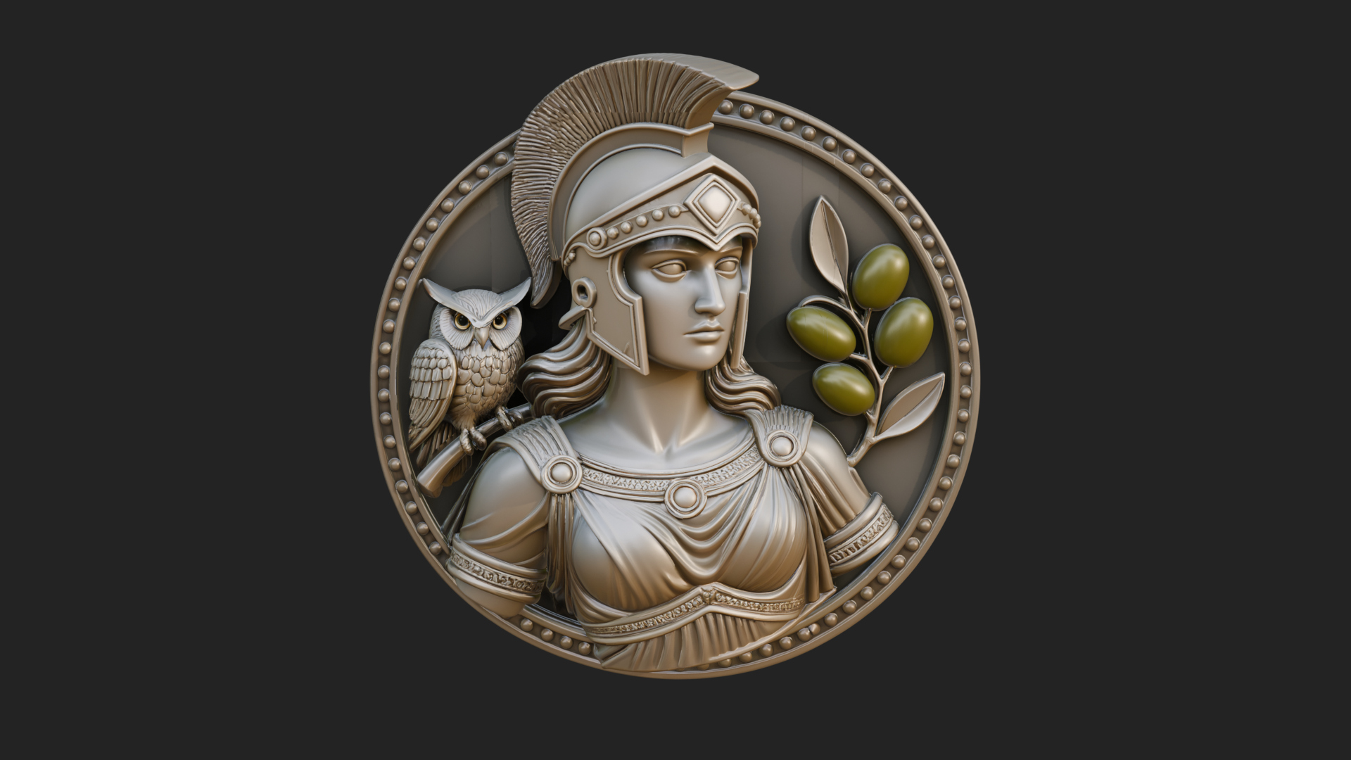 Athena with Owl Oval Plaque Design 3 3D Print Model 3D Model
