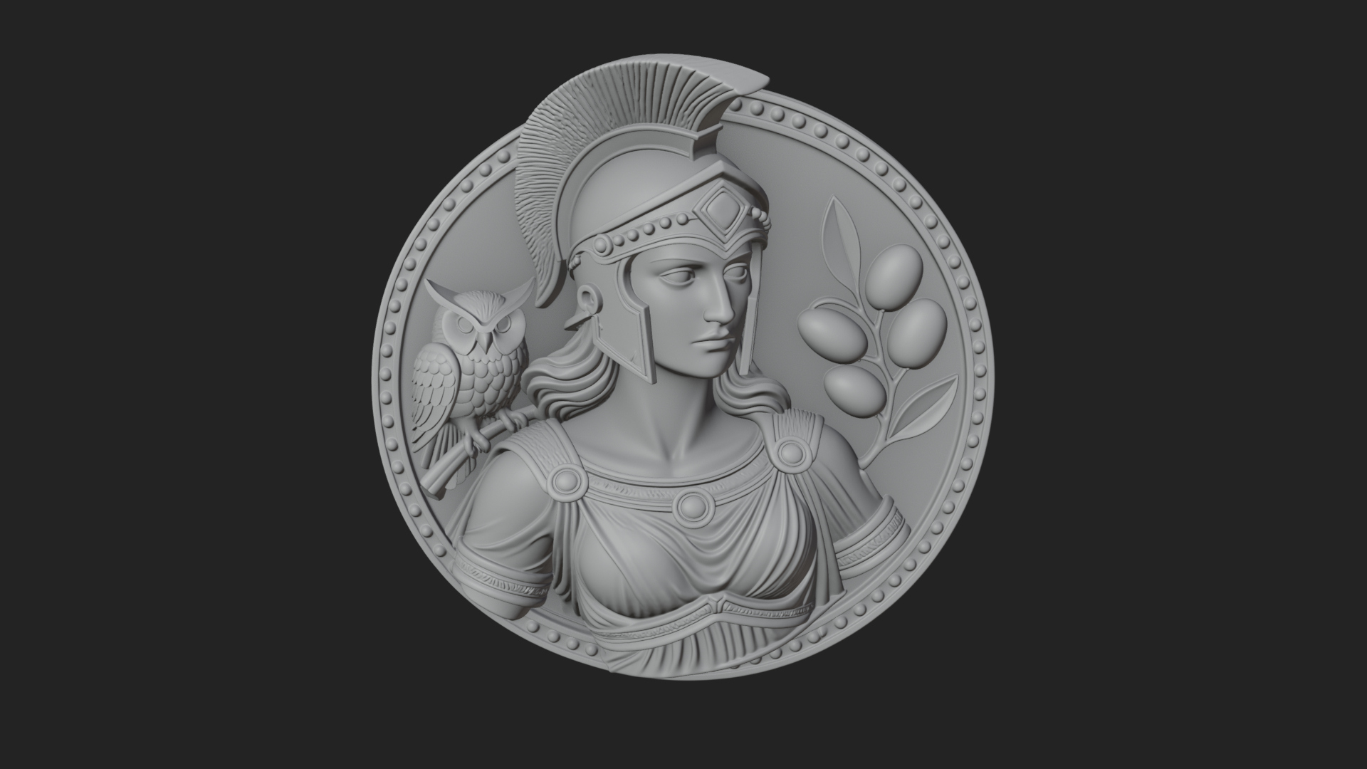 Athena with Owl Oval Plaque Design 3 3D Print Model 3D Model