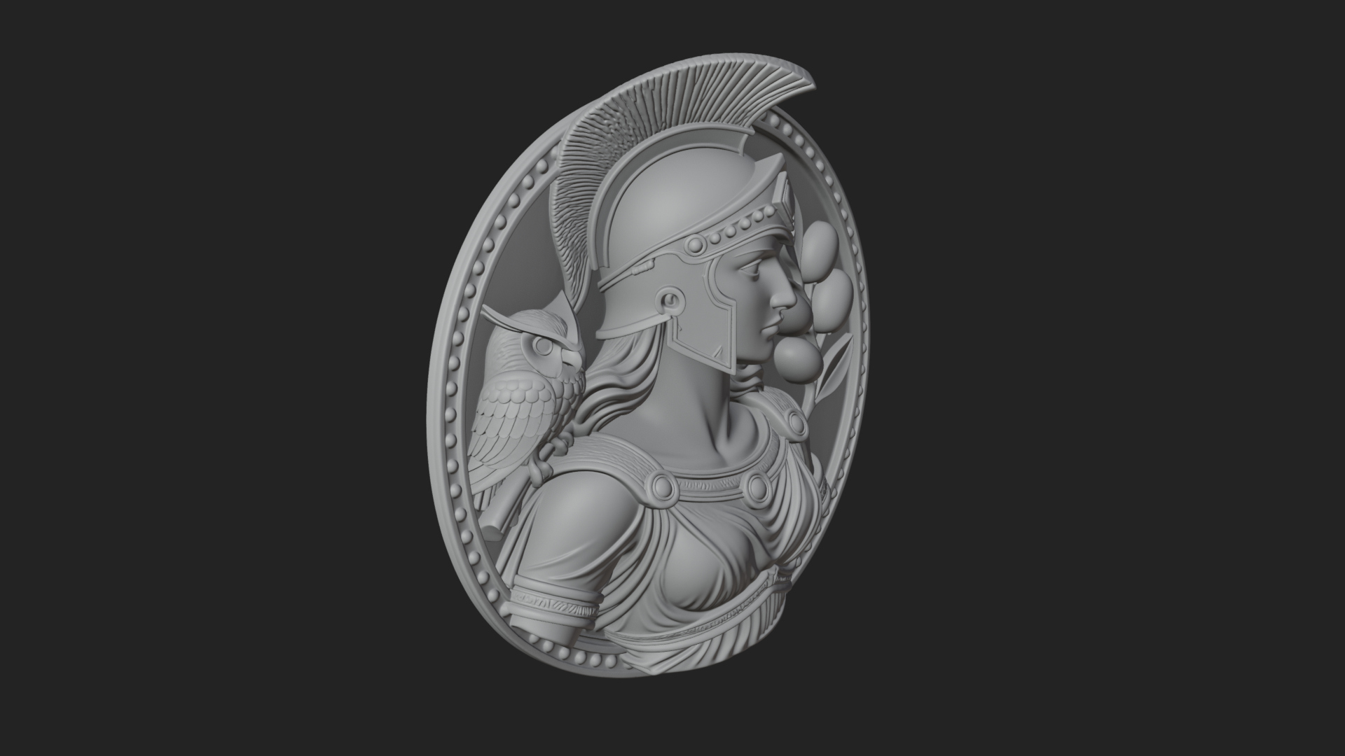 Athena with Owl Oval Plaque Design 3 3D Print Model 3D Model