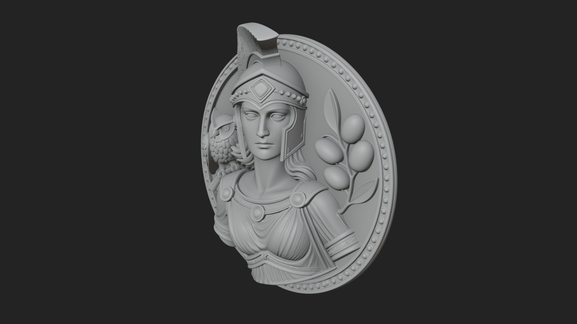 Athena with Owl Oval Plaque Design 3 3D Print Model 3D Model