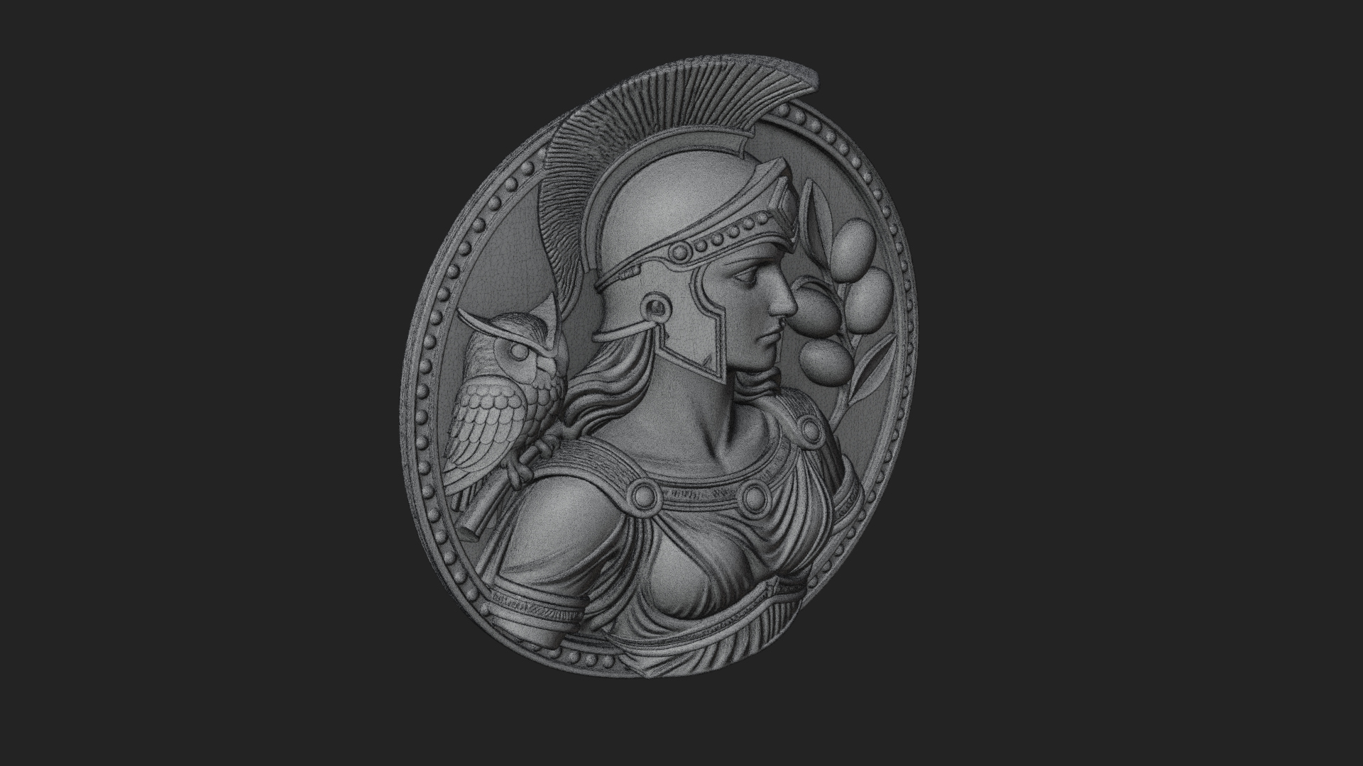 Athena with Owl Oval Plaque Design 3 3D Print Model 3D Model