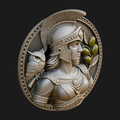 Athena with Owl Oval Plaque Design 3 3D Print Model