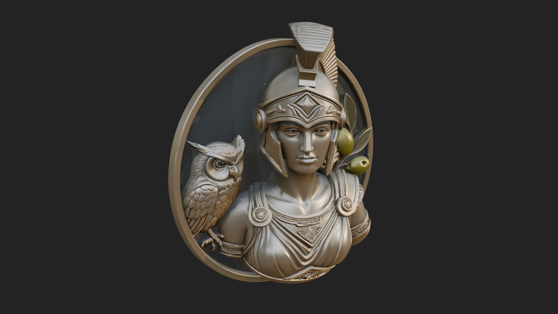 Athena with Owl Oval Plaque Design 4 3D Print Model 3D Model