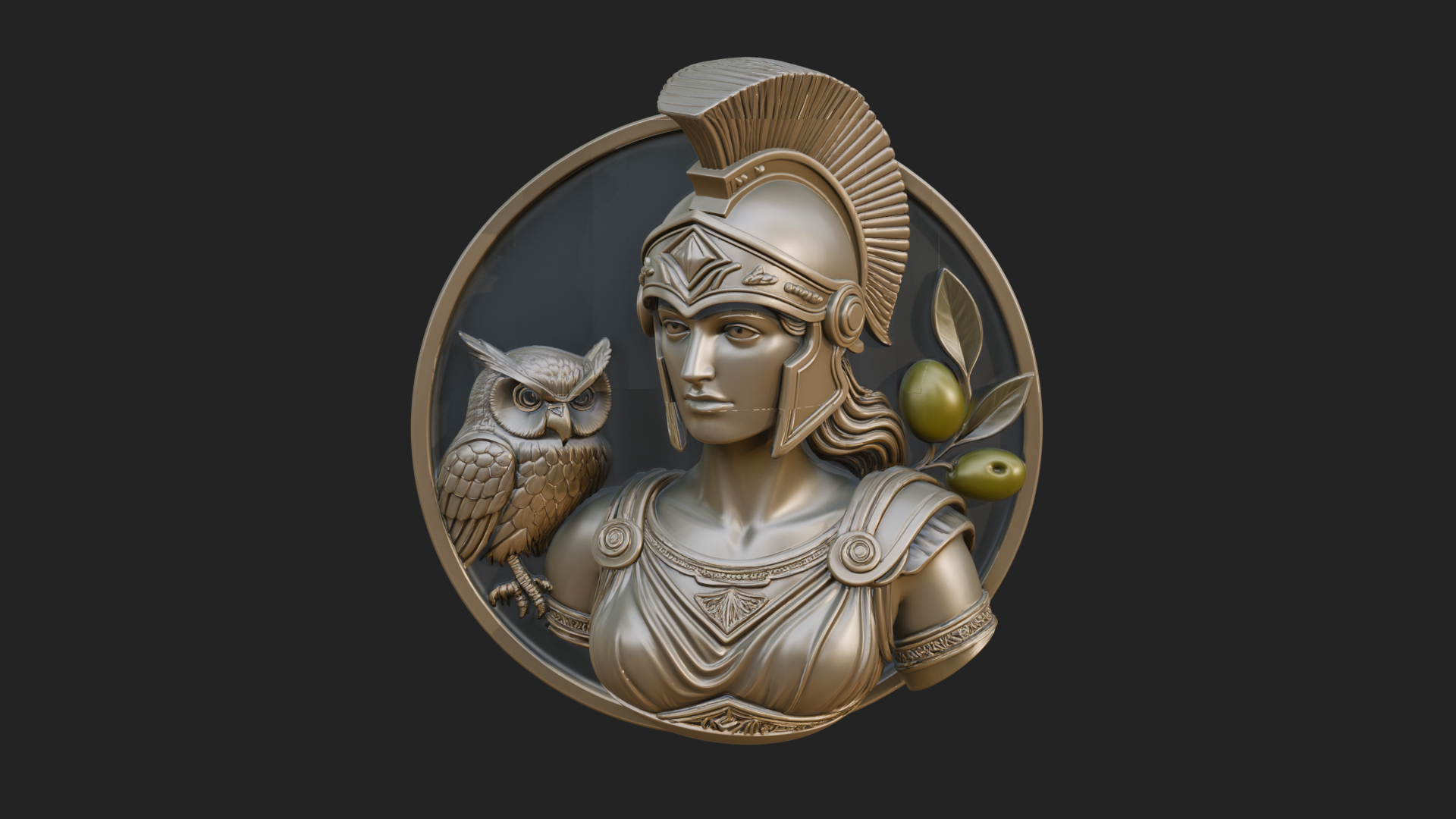 Athena with Owl Oval Plaque Design 4 3D Print Model 3D Model