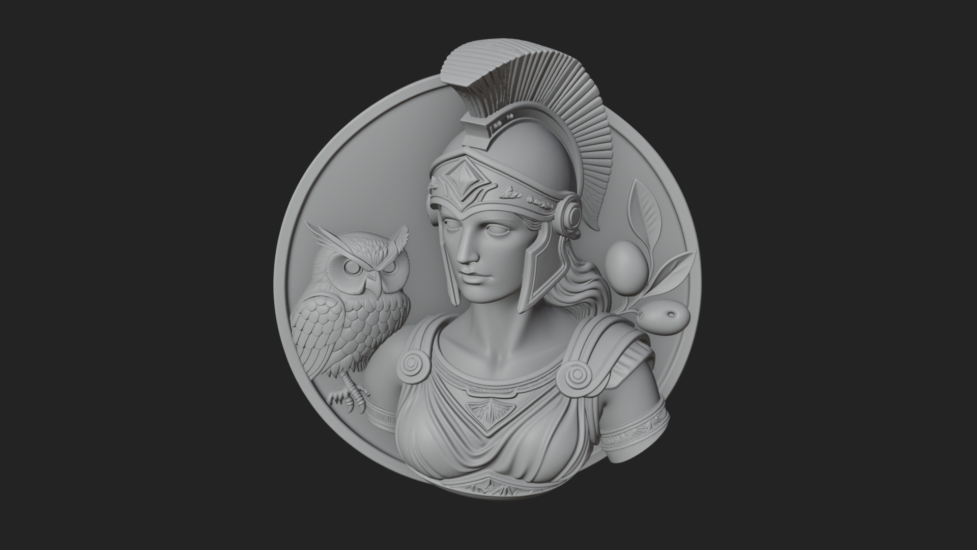 Athena with Owl Oval Plaque Design 4 3D Print Model 3D Model