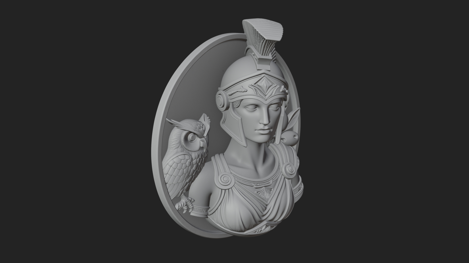 Athena with Owl Oval Plaque Design 4 3D Print Model 3D Model