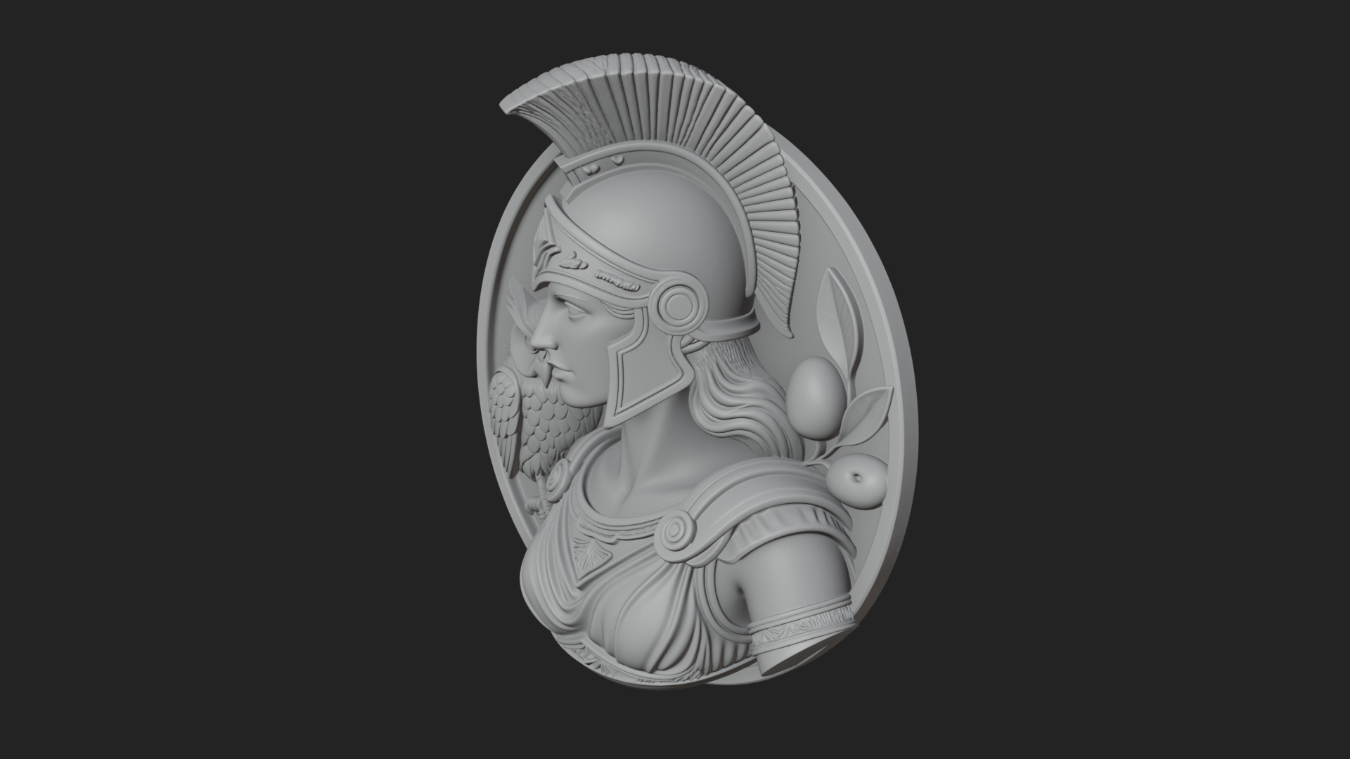 Athena with Owl Oval Plaque Design 4 3D Print Model 3D Model