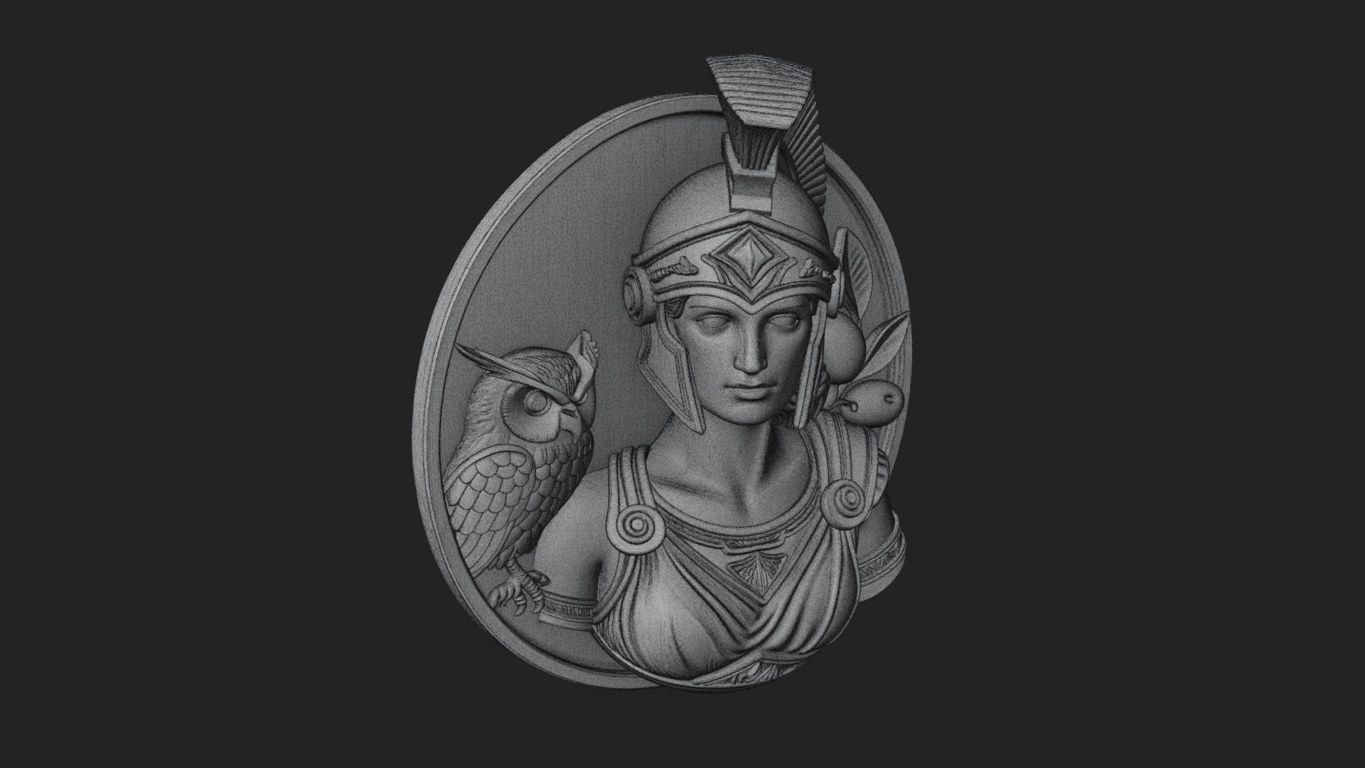 Athena with Owl Oval Plaque Design 4 3D Print Model 3D Model
