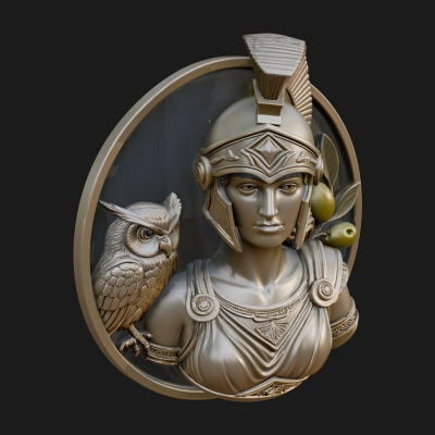 Athena with Owl Oval Plaque Design 4 3D Print Model