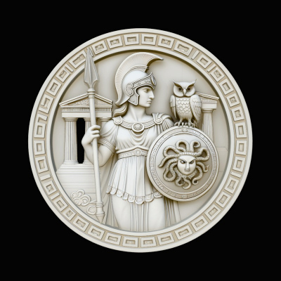Athena with Owl Relief Medallion Pendant Design 3 3D Prin