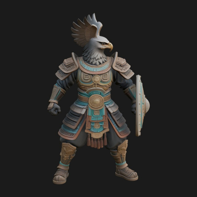 Aztec Eagle Warrior Statue Design 3 3D Print Model