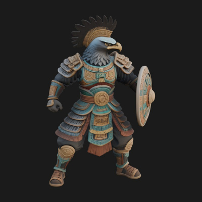 Aztec Eagle Warrior Statue Design 4 3D Print Model