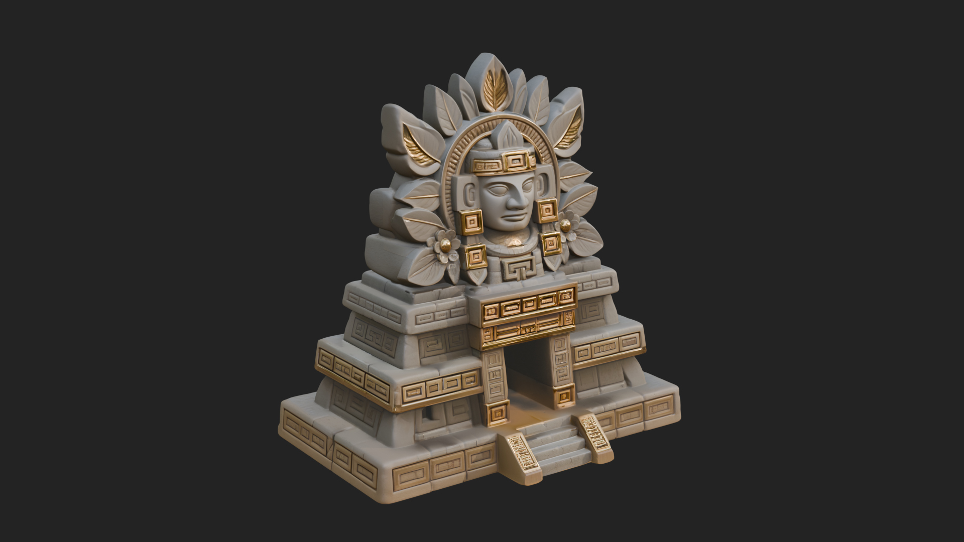 Aztec Face Step Temple Design 2 3D Print Model 3D Model
