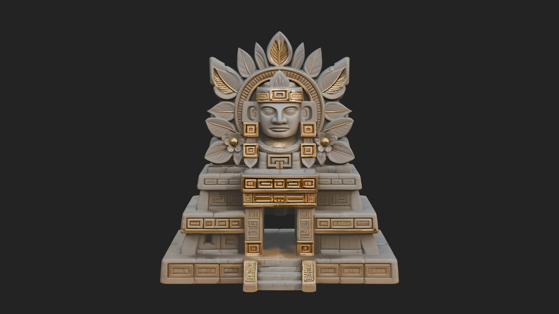 Aztec Face Step Temple Design 2 3D Print Model 3D Model
