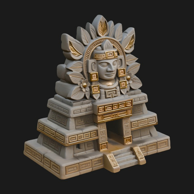 Aztec Face Step Temple Design 2 3D Print Model