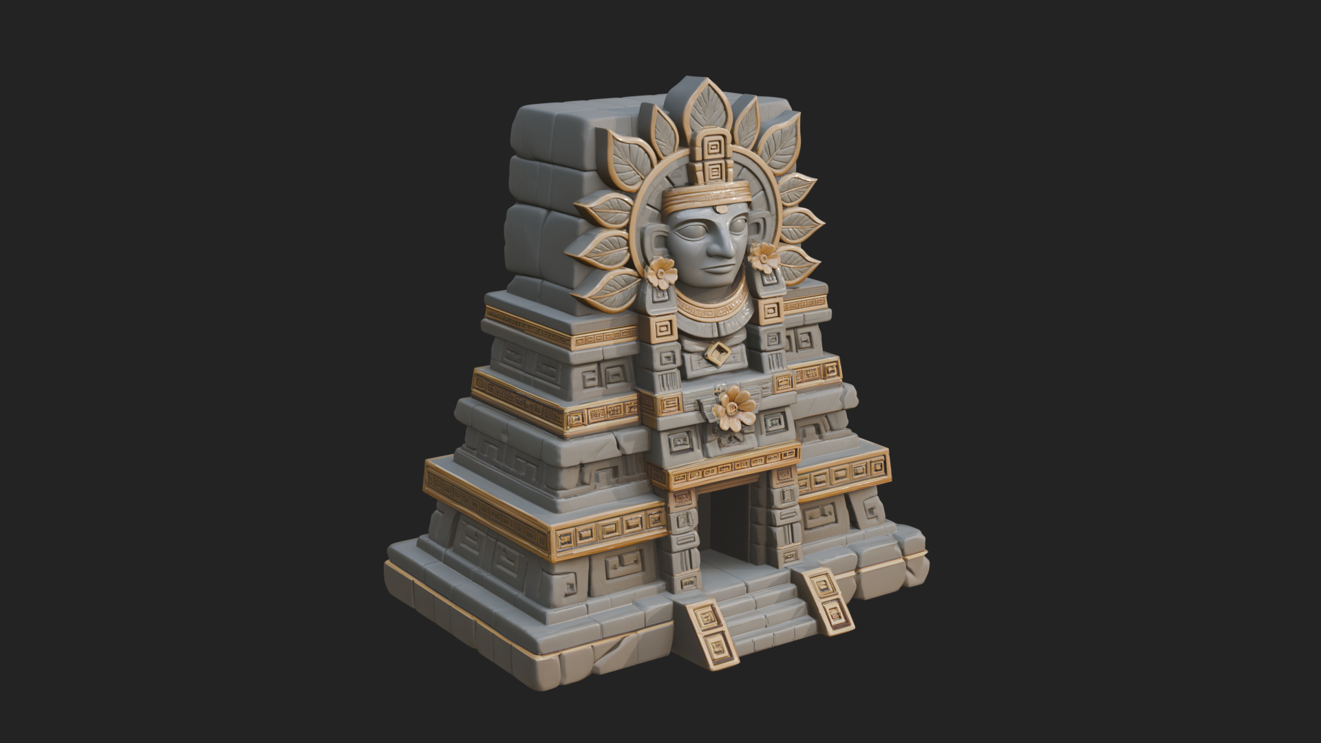 Aztec Face Step Temple Design 3 3D Print Model 3D Model