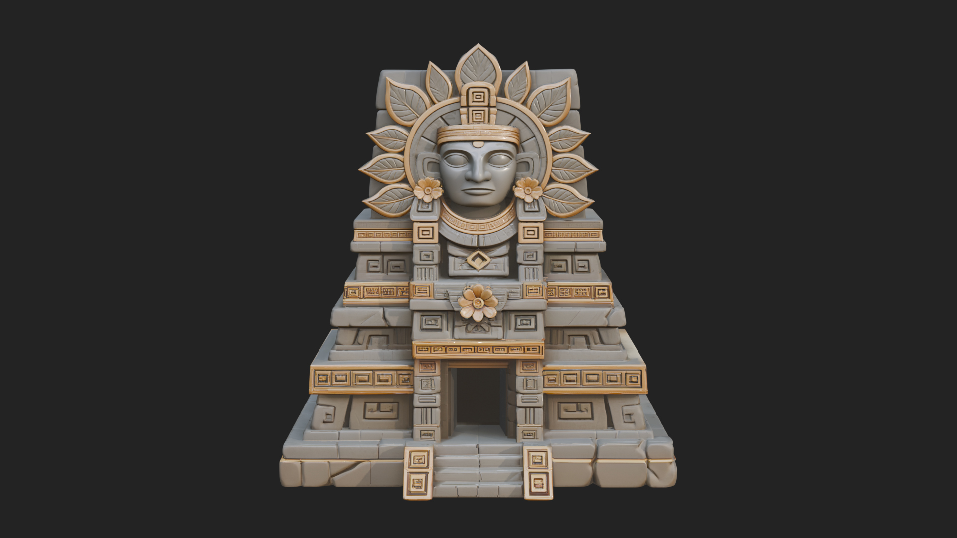 Aztec Face Step Temple Design 3 3D Print Model 3D Model