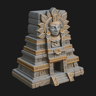 Aztec Face Step Temple Design 3 3D Print Model