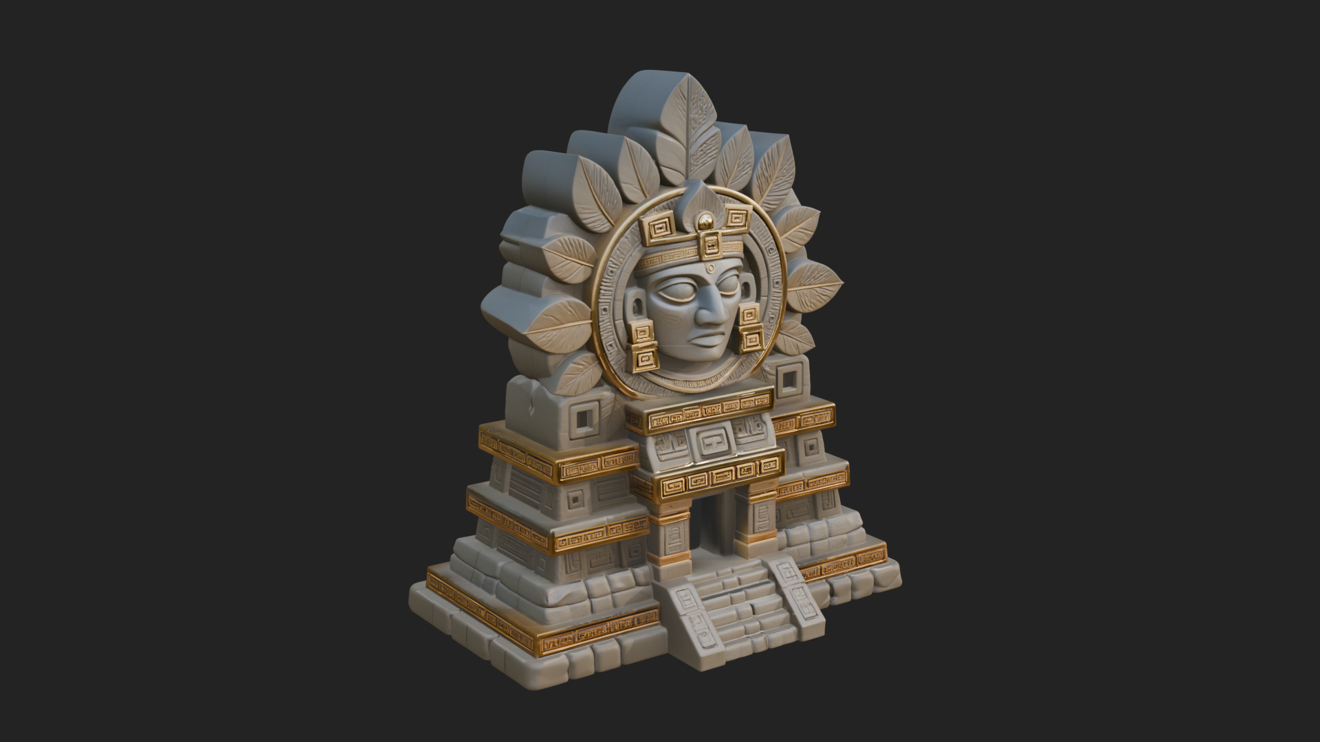 Aztec Face Step Temple Design 4 3D Print Model 3D Model