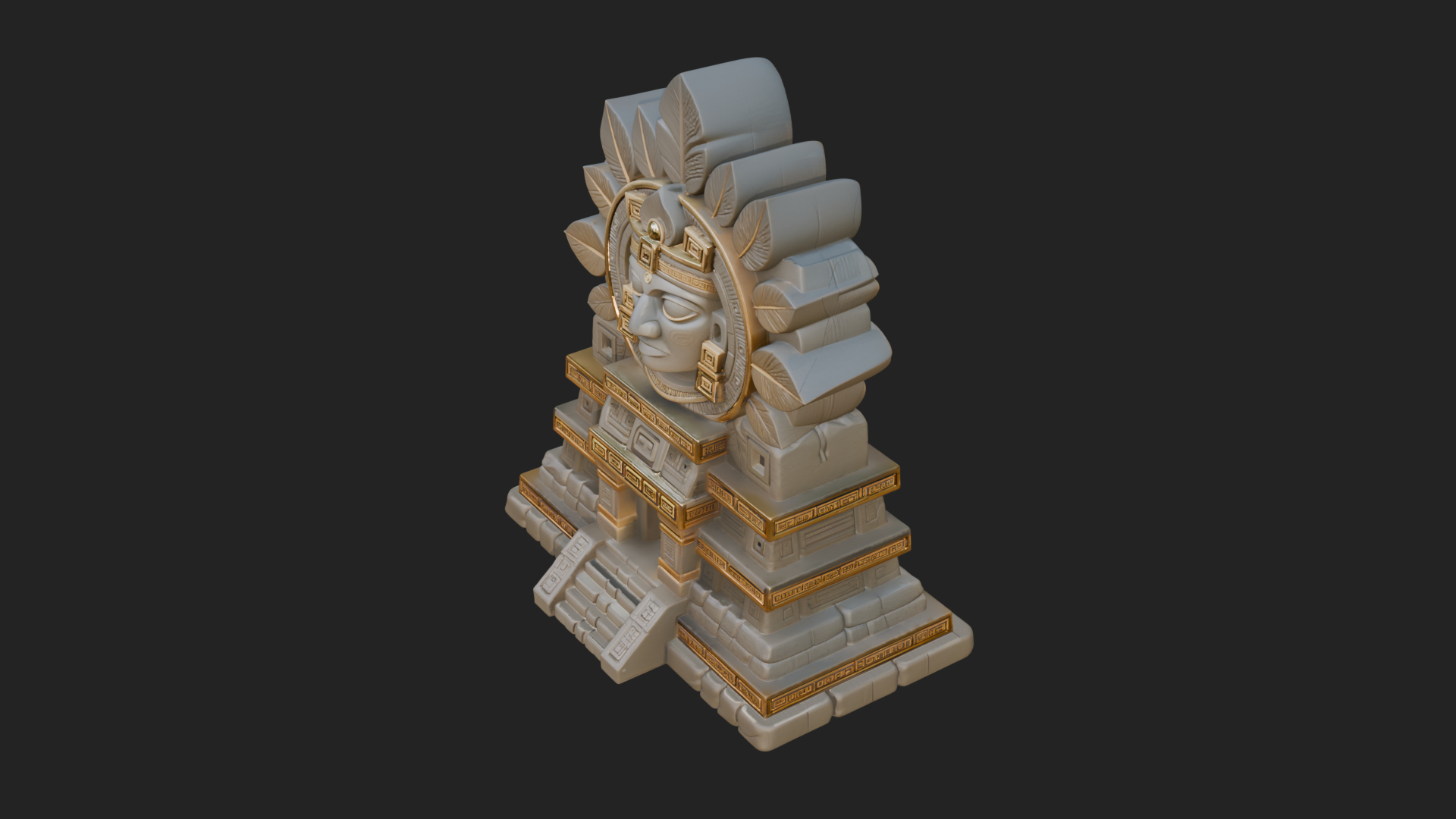 Aztec Face Step Temple Design 4 3D Print Model 3D Model