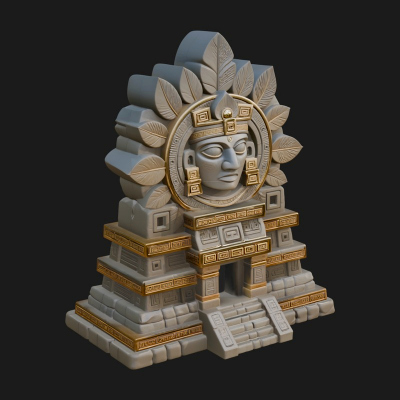 Aztec Face Step Temple Design 4 3D Print Model