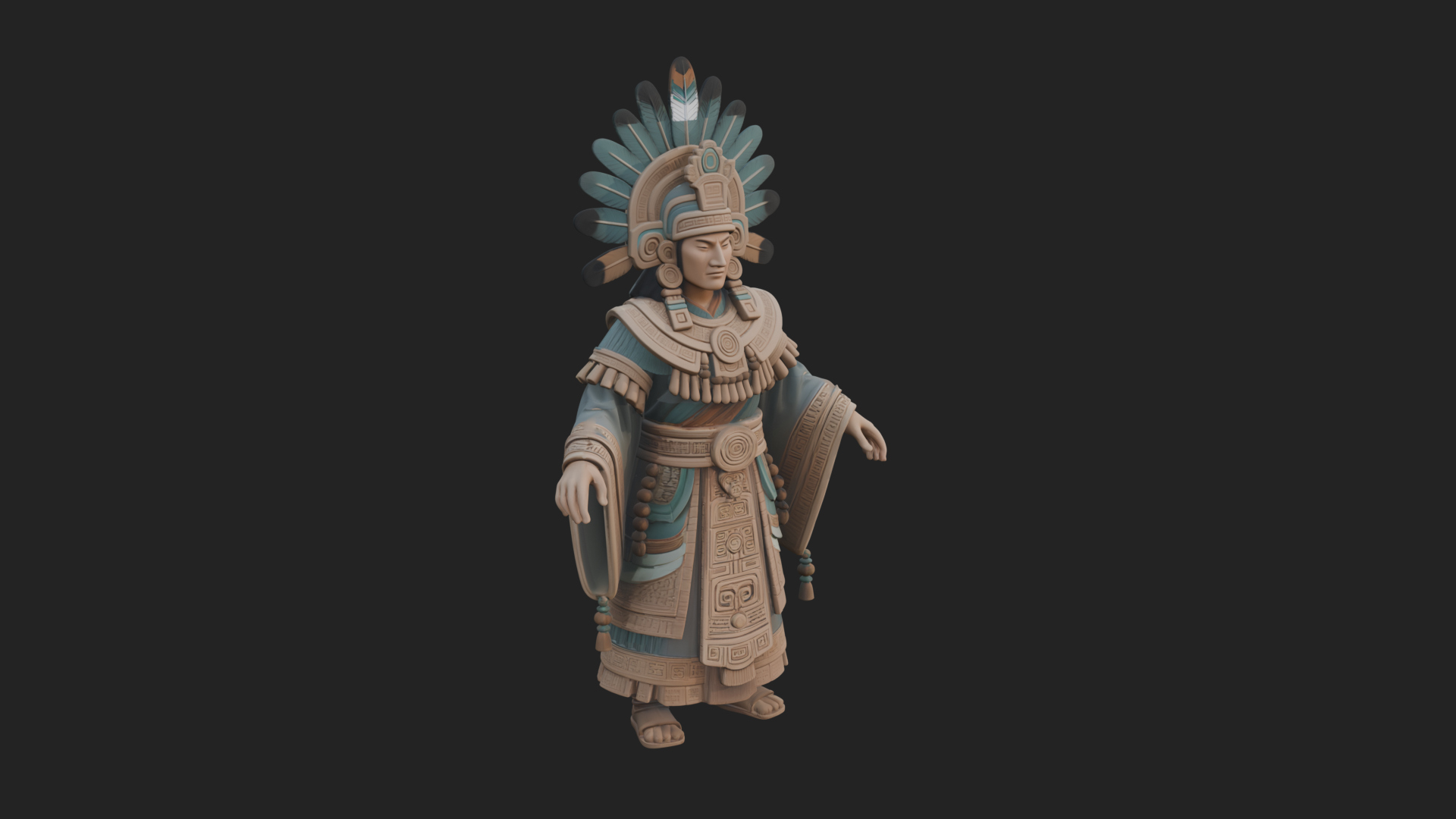 Aztec Feathered Noble Statue Design 1 3D Print Model 3D Model