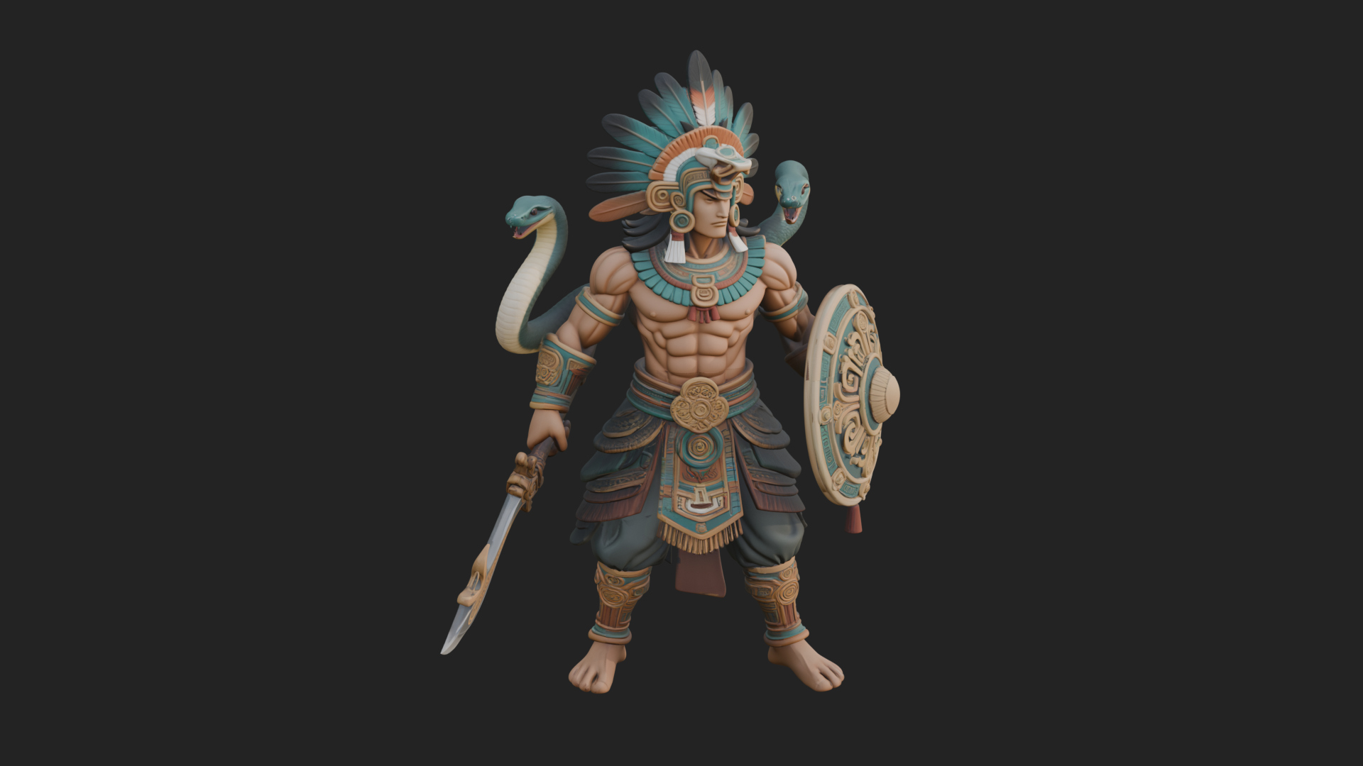 Aztec Feathered Noble Statue Design 11 3D Print Model 3D Model