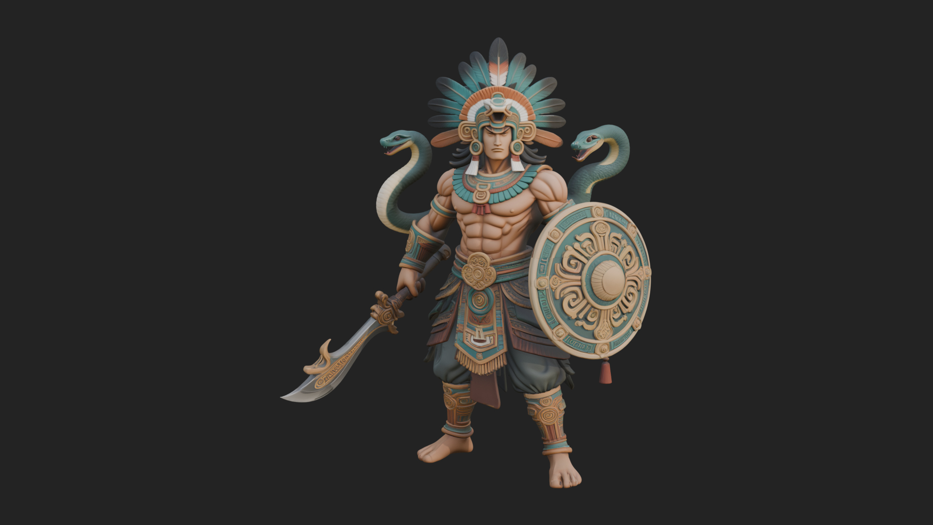 Aztec Feathered Noble Statue Design 11 3D Print Model 3D Model