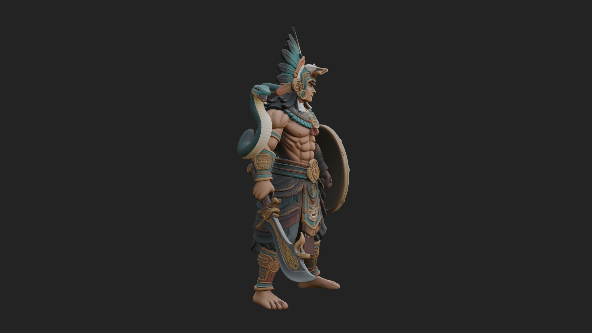 Aztec Feathered Noble Statue Design 11 3D Print Model 3D Model