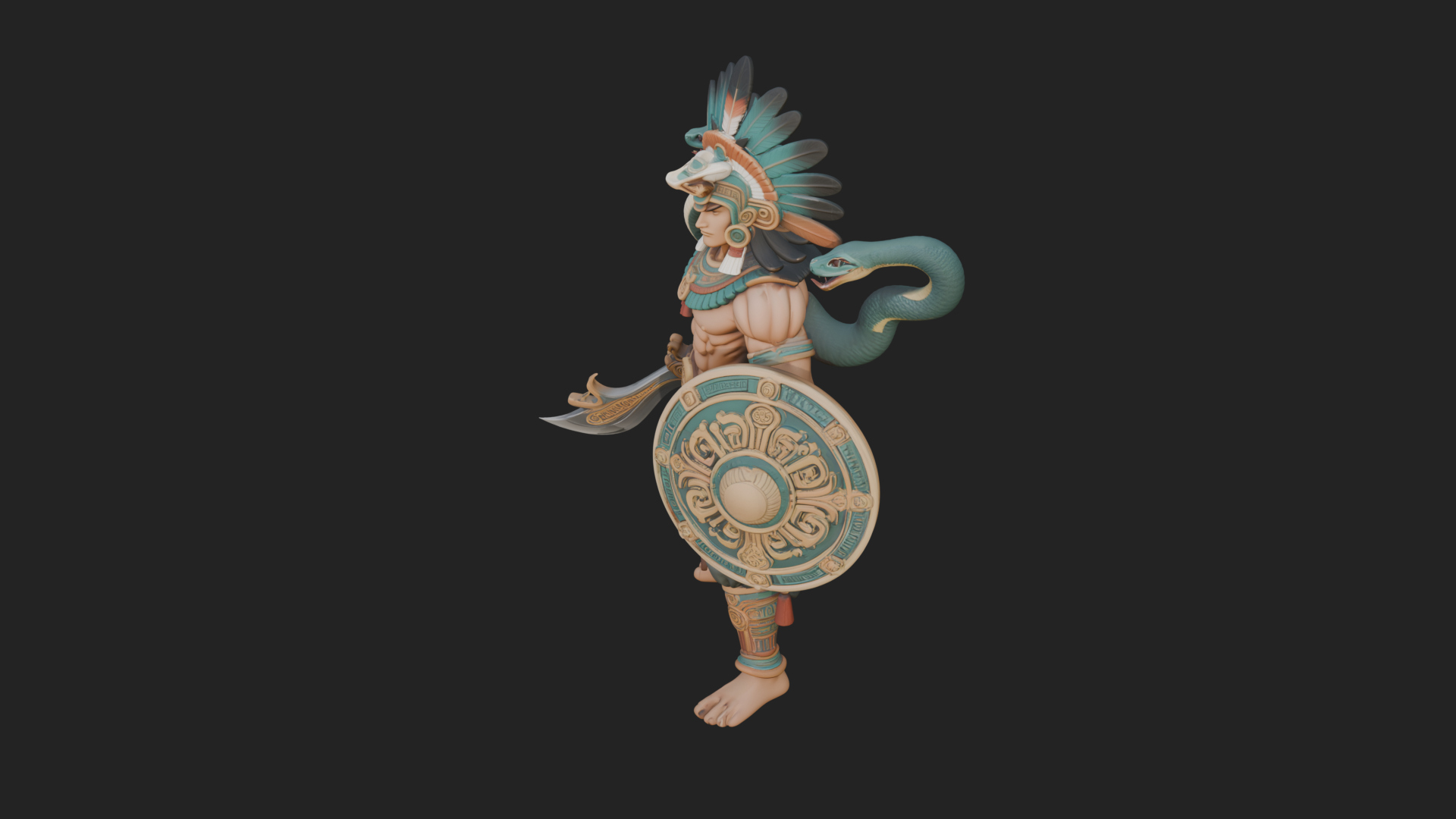 Aztec Feathered Noble Statue Design 11 3D Print Model 3D Model