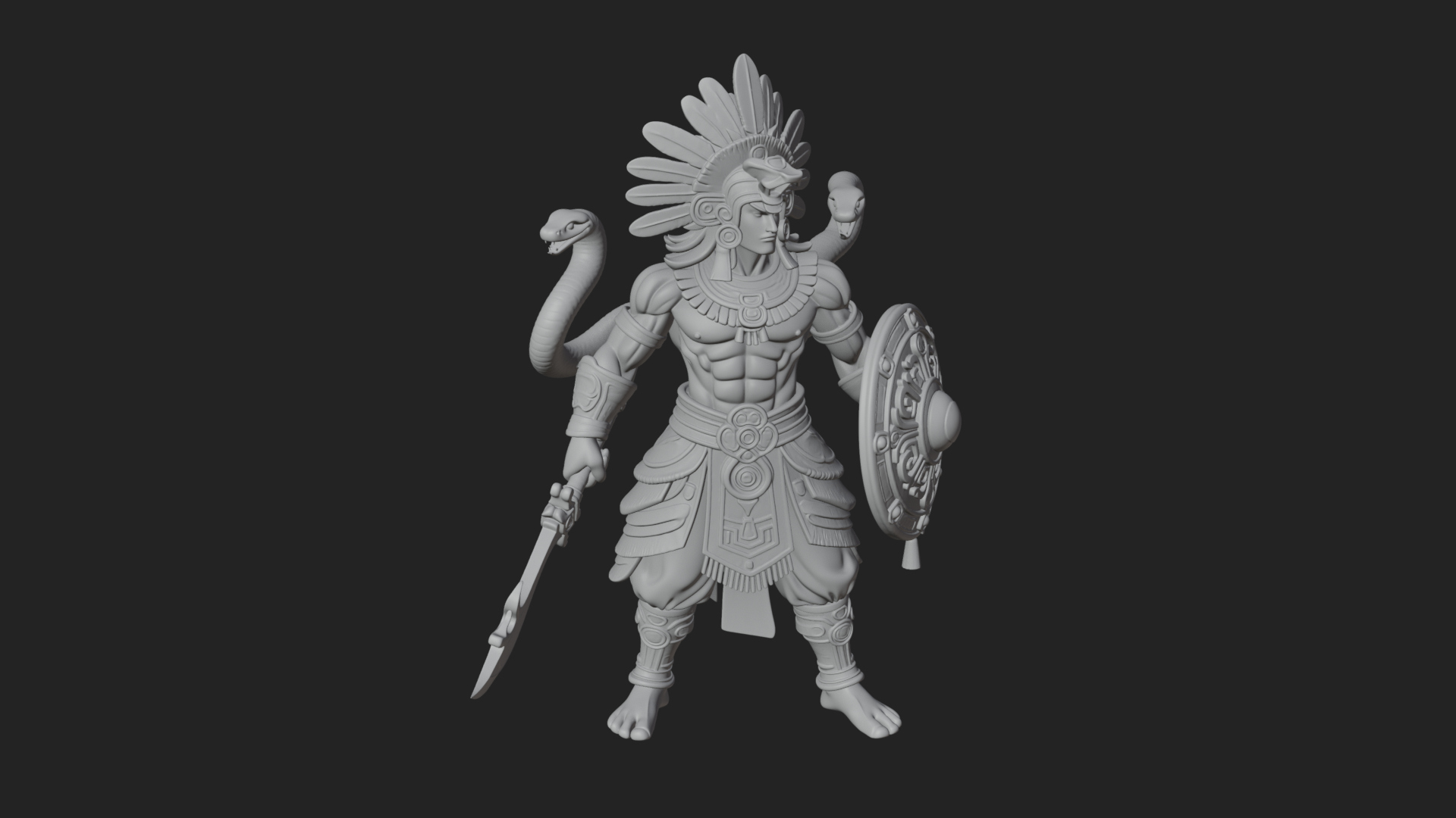 Aztec Feathered Noble Statue Design 11 3D Print Model 3D Model
