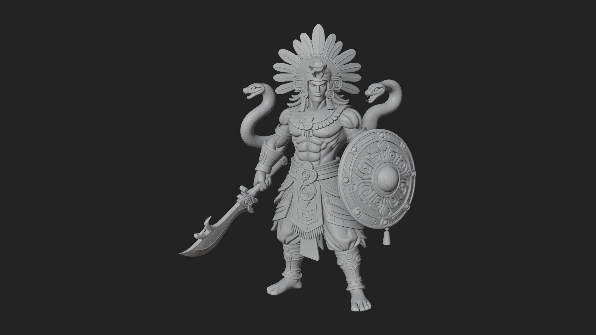 Aztec Feathered Noble Statue Design 11 3D Print Model 3D Model