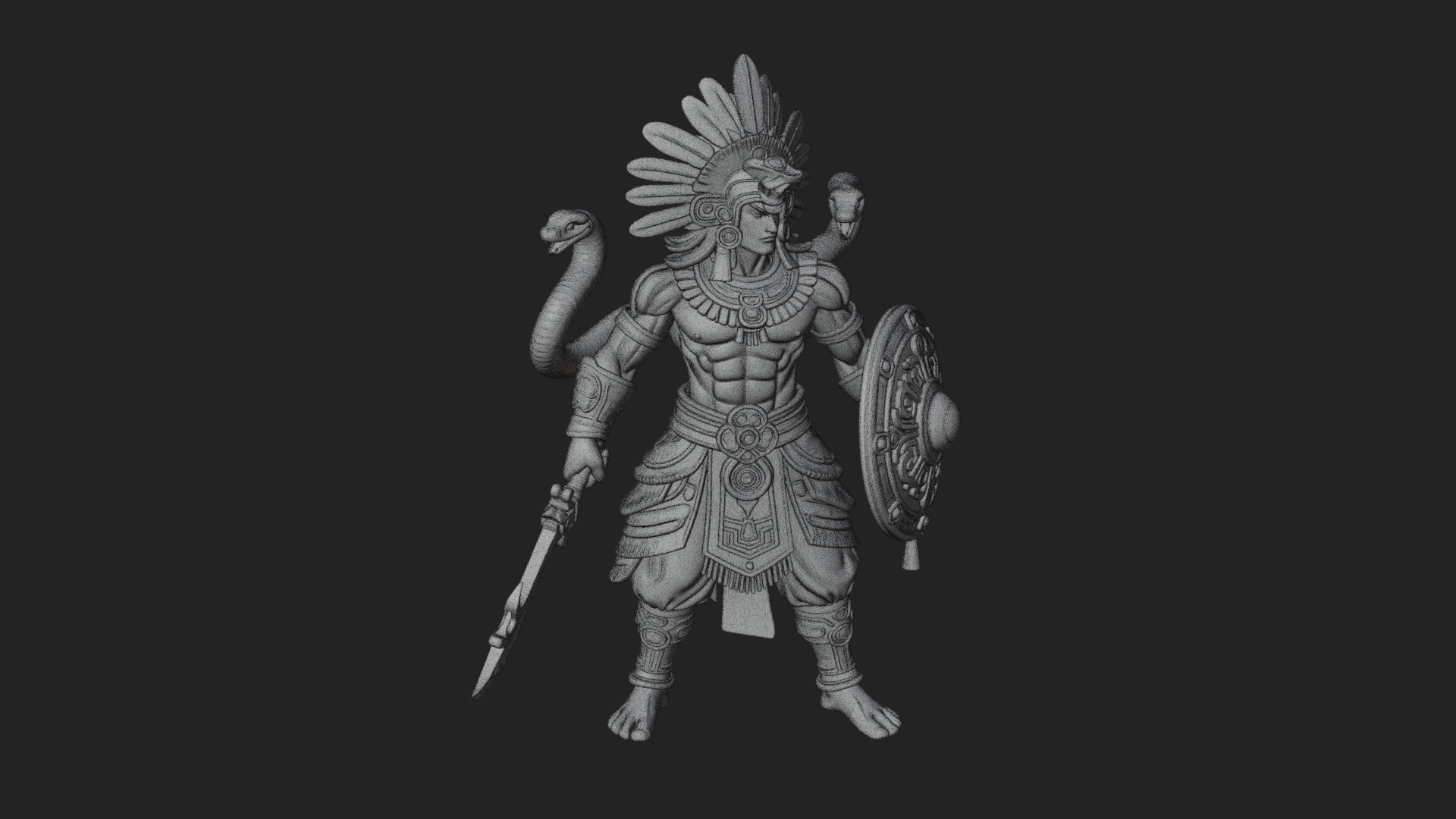 Aztec Feathered Noble Statue Design 11 3D Print Model 3D Model