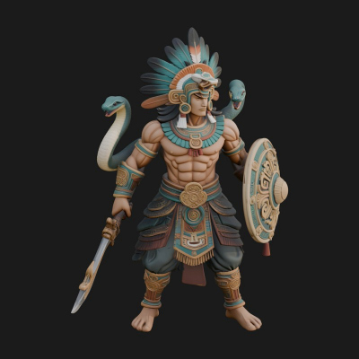 Aztec Feathered Noble Statue Design 11 3D Print Model