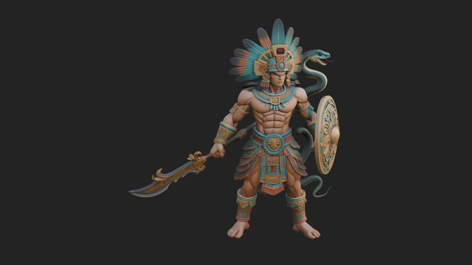 Aztec Feathered Noble Statue Design 12 3D Print Model 3D Model